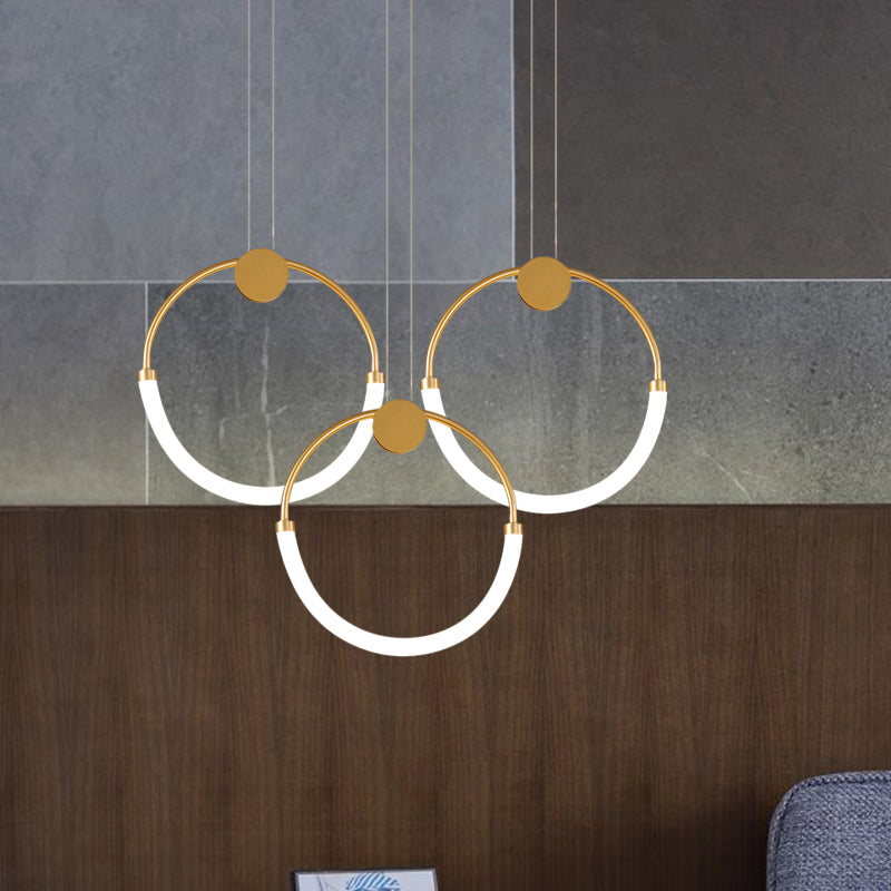 Acrylic Circular Chandelier Lamp Nordic 1/3 Bulbs Gold Pendant Lighting Fixture in Warm/White Light Clearhalo 'Ceiling Lights' 'Modern Pendants' 'Modern' 'Pendant Lights' 'Pendants' Lighting' 1713764