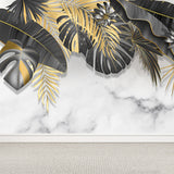 Black Tropical Mural Wallpaper Huge Botanical Leaves Wall Decor for Girls Bedroom Clearhalo 'Wall Decor' 'Wall Mural' 1714190