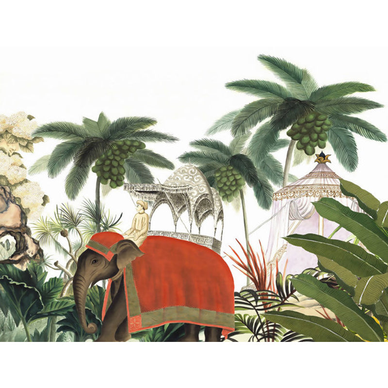 Big Elephant and Trees Mural Wallpaper Ornamental Tropical Dining Room Wall Decor Clearhalo 'Wall Decor' 'Wall Mural' 1714232