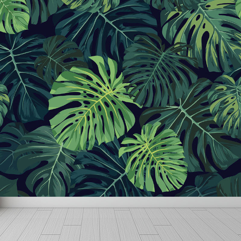 Verdant Botanical Leaves Mural Wallpaper for Living Room Plants Wall Art, Custom Dark Green Clearhalo 'Wall Decor' 'Wall Mural' 1714294