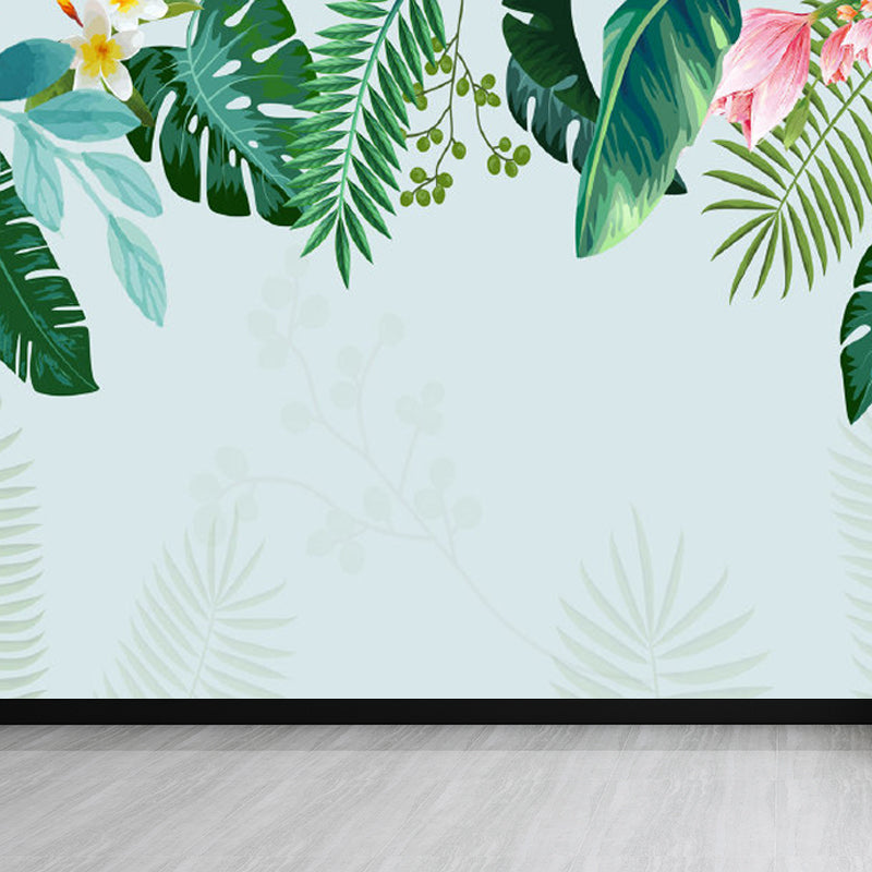 Verdant Botanical Leaves Mural Wallpaper for Living Room Plants Wall Art, Custom Blue Clearhalo 'Wall Decor' 'Wall Mural' 1714299