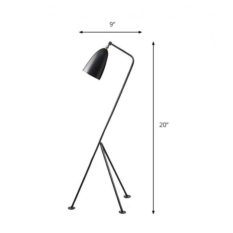 Tripod Floor Light with Bell Shade Modern Style Metallic 1 Light Black/White Floor Lamp for Bedroom Clearhalo 'Floor Lamps' 'Lamps' Lighting' 171437