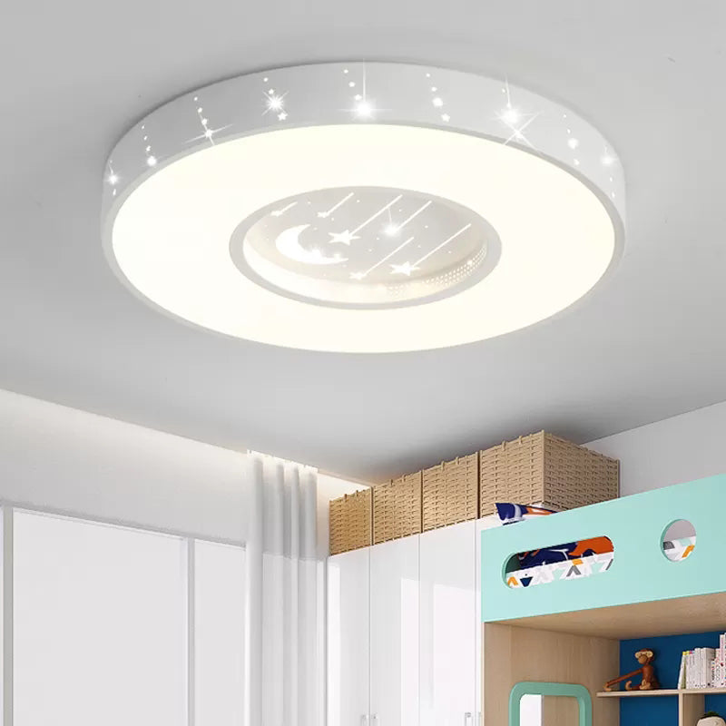 Metal Starry Round Flush Light Girls Bedroom Cartoon Ceiling Mount Light in White White Clearhalo 'Ceiling Lights' 'Close To Ceiling Lights' 'Close to ceiling' Lighting' 171446