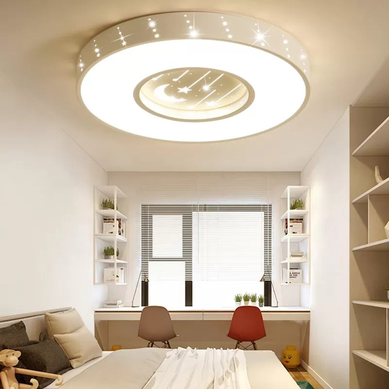 Metal Starry Round Flush Light Girls Bedroom Cartoon Ceiling Mount Light in White White White Clearhalo 'Ceiling Lights' 'Close To Ceiling Lights' 'Close to ceiling' Lighting' 171447