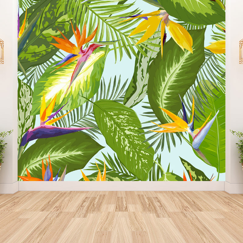 Tropical Flower Print Wall Mural Non-Woven Waterproof Soft Color Wall Art for Bathroom Clearhalo 'Wall Decor' 'Wall Mural' 1714521