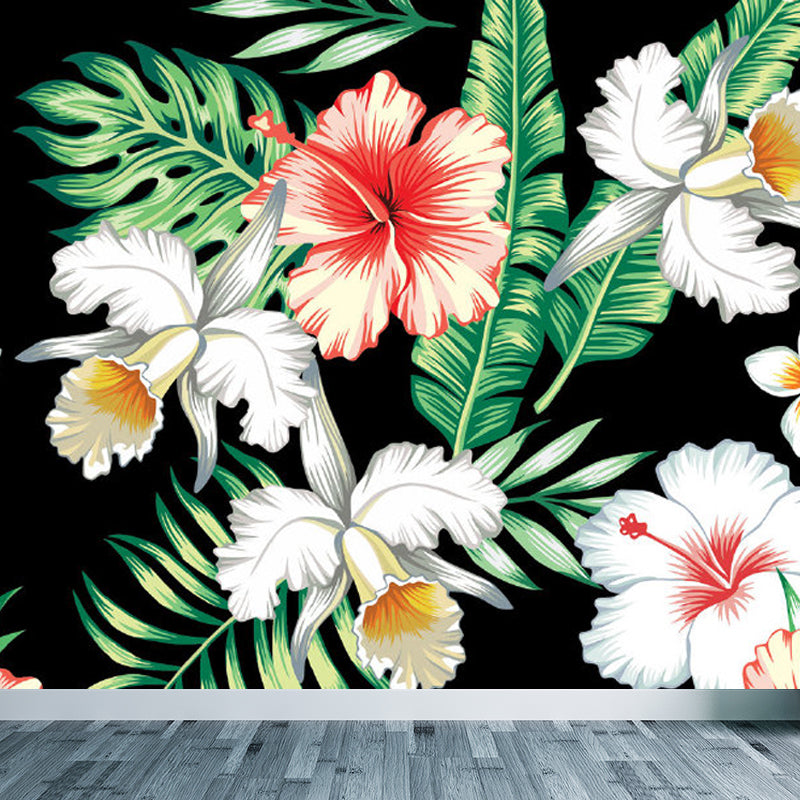 Tropical Flower Print Wall Mural Non-Woven Waterproof Soft Color Wall Art for Bathroom Clearhalo 'Wall Decor' 'Wall Mural' 1714525