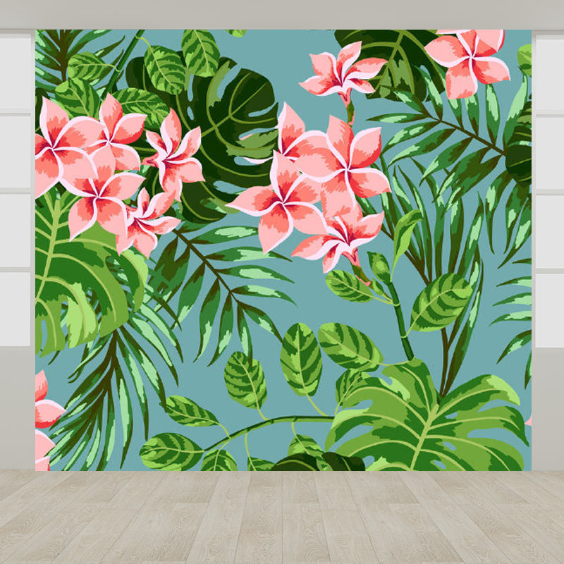 Tropical Flower Print Wall Mural Non-Woven Waterproof Soft Color Wall Art for Bathroom Pink Clearhalo 'Wall Decor' 'Wall Mural' 1714529