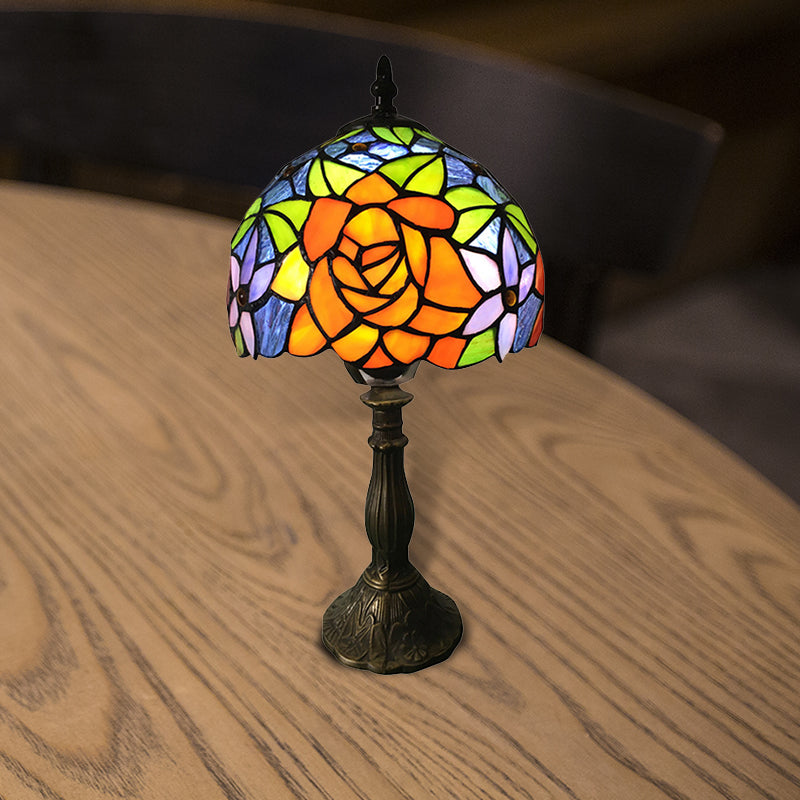 Sunflower Table Lighting Stained Glass 1 Light Lodge Tiffany Style Decorative Table Lamp in Orange-Purple/Orange-Green/Orange-Blue Clearhalo 'Lamps' 'Table Lamps' Lighting' 171453