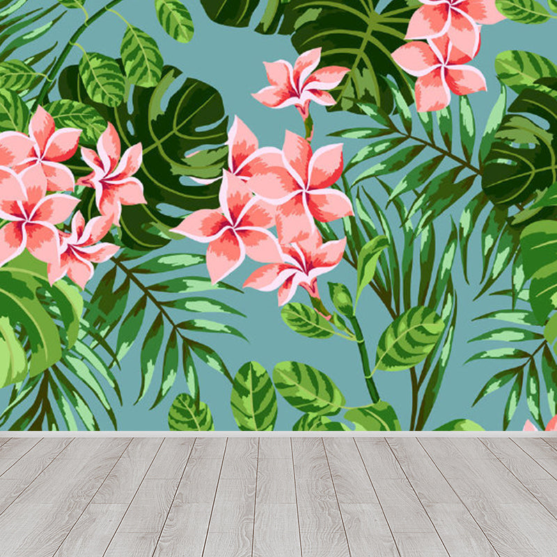 Tropical Flower Print Wall Mural Non-Woven Waterproof Soft Color Wall Art for Bathroom Clearhalo 'Wall Decor' 'Wall Mural' 1714531