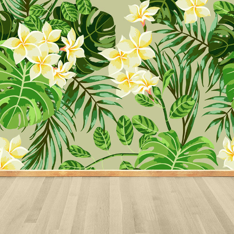 Tropical Flower Print Wall Mural Non-Woven Waterproof Soft Color Wall Art for Bathroom Clearhalo 'Wall Decor' 'Wall Mural' 1714535