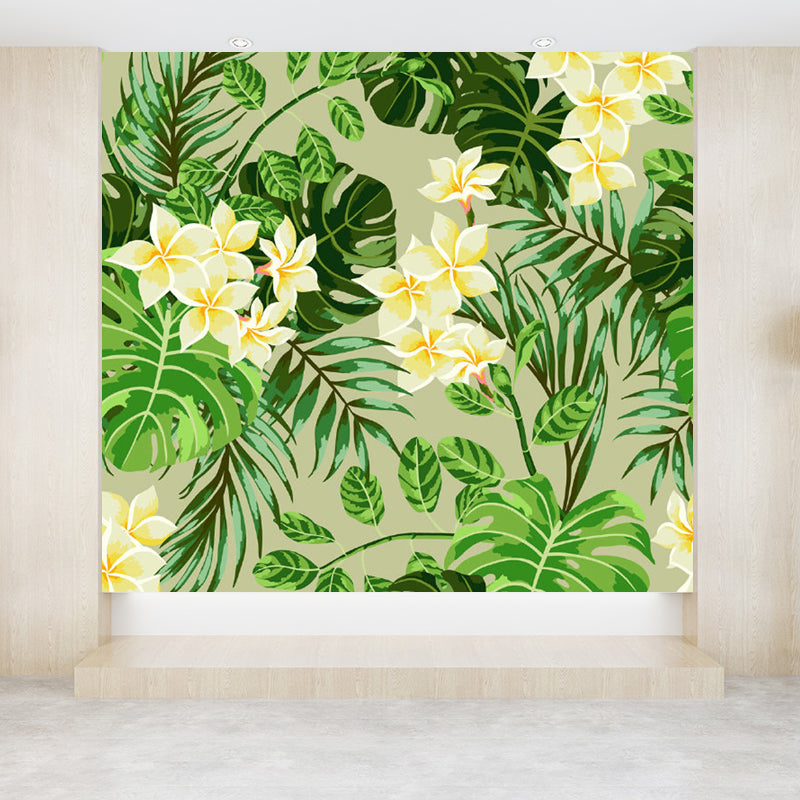 Tropical Flower Print Wall Mural Non-Woven Waterproof Soft Color Wall Art for Bathroom Clearhalo 'Wall Decor' 'Wall Mural' 1714536