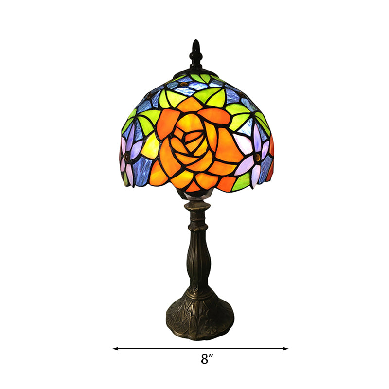 Sunflower Table Lighting Stained Glass 1 Light Lodge Tiffany Style Decorative Table Lamp in Orange-Purple/Orange-Green/Orange-Blue Clearhalo 'Lamps' 'Table Lamps' Lighting' 171455