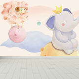 Animals in Sky Print Mural Childrens Art Water-Proof Nursery Wall Covering, Custom Size Clearhalo 'Wall Decor' 'Wall Mural' 1714561