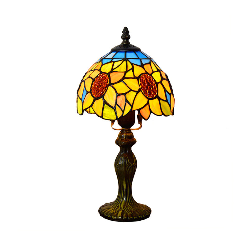 Sunflower Table Lighting Stained Glass 1 Light Lodge Tiffany Style Decorative Table Lamp in Orange-Purple/Orange-Green/Orange-Blue Clearhalo 'Lamps' 'Table Lamps' Lighting' 171457