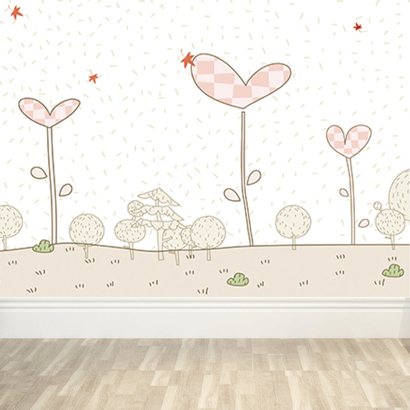 Beige Spring Landscape Mural Decal Botanics Cartoon Water Resistant Wall Art for Home Clearhalo 'Wall Decor' 'Wall Mural' 1714585