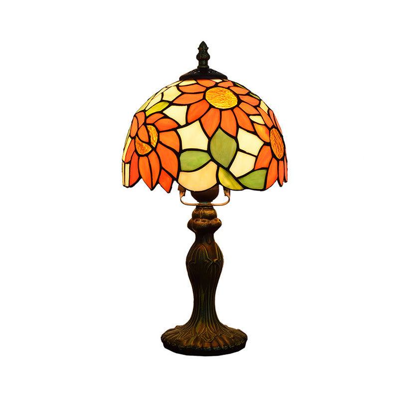 Sunflower Table Lighting Stained Glass 1 Light Lodge Tiffany Style Decorative Table Lamp in Orange-Purple/Orange-Green/Orange-Blue Clearhalo 'Lamps' 'Table Lamps' Lighting' 171459