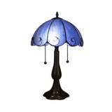 Blue Glass Scalloped Table Lighting Art Deco Tiffany 1 Light Table Lamp for Coffee Shop Clearhalo 'Lamps' 'Table Lamps' Lighting' 171467