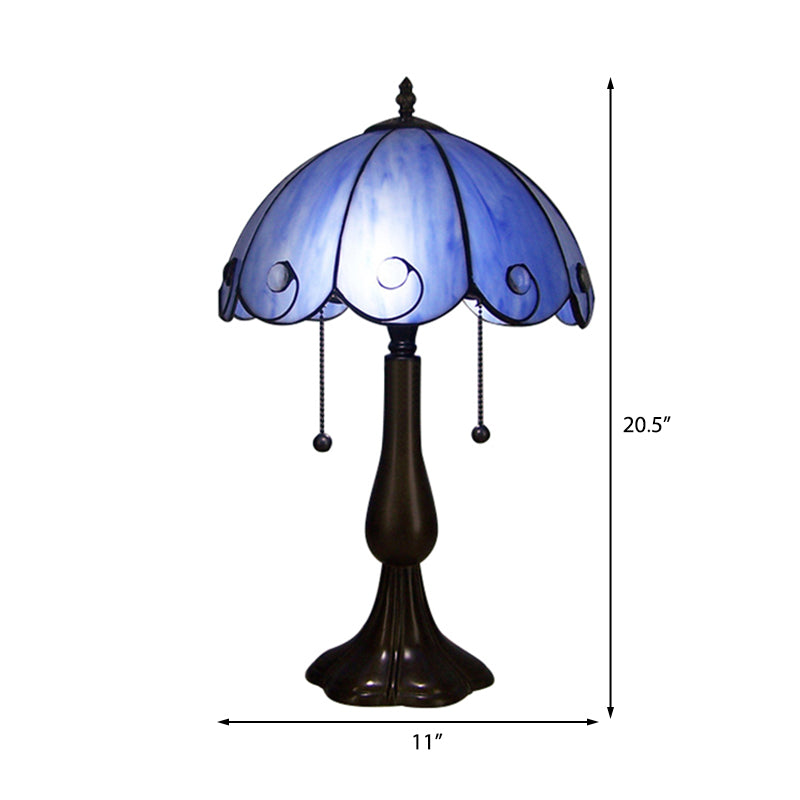 Blue Glass Scalloped Table Lighting Art Deco Tiffany 1 Light Table Lamp for Coffee Shop Clearhalo 'Lamps' 'Table Lamps' Lighting' 171468