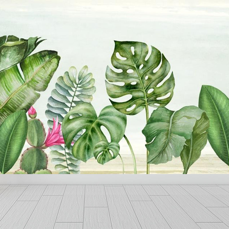 Tropical Botanical Wall Mural Non-Woven Stain-Proof Pastel Color Wall Art for Bedroom Green Clearhalo 'Wall Decor' 'Wall Mural' 1714939