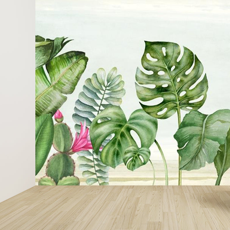 Tropical Botanical Wall Mural Non-Woven Stain-Proof Pastel Color Wall Art for Bedroom Clearhalo 'Wall Decor' 'Wall Mural' 1714940