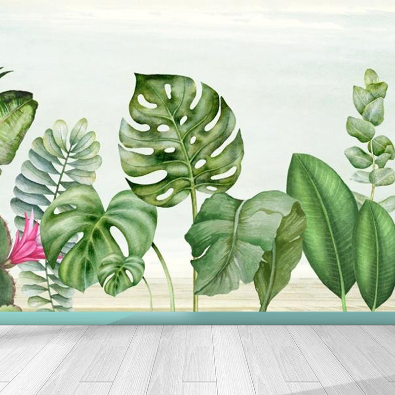 Tropical Botanical Wall Mural Non-Woven Stain-Proof Pastel Color Wall Art for Bedroom Clearhalo 'Wall Decor' 'Wall Mural' 1714941