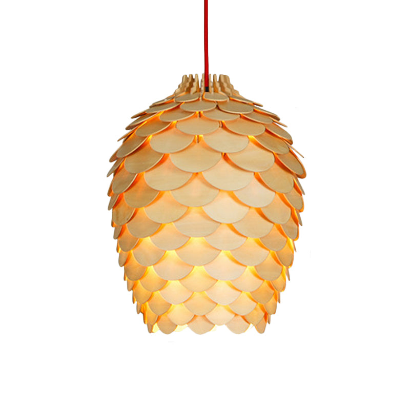 Wooden Pine Cone Hanging Light Fixture Countryside 12"/15" W 1 Light Beige Suspension Light for Dining Room Clearhalo 'Ceiling Lights' 'Modern Pendants' 'Modern' 'Pendant Lights' 'Pendants' Lighting' 171495