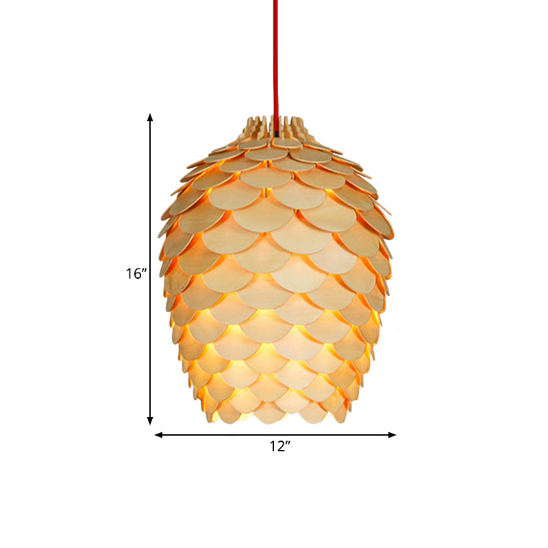 Wooden Pine Cone Hanging Light Fixture Countryside 12"/15" W 1 Light Beige Suspension Light for Dining Room Clearhalo 'Ceiling Lights' 'Modern Pendants' 'Modern' 'Pendant Lights' 'Pendants' Lighting' 171496