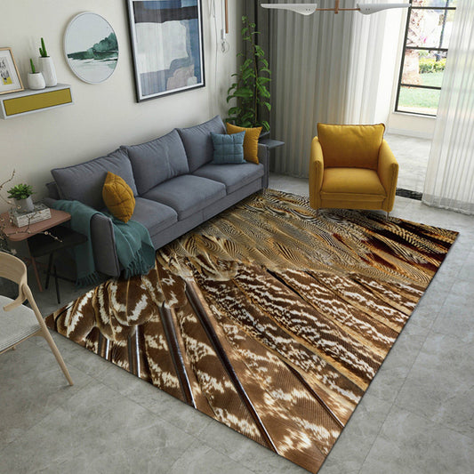 Casual Modern Rug in Grey and Brown Animal Leaf Peacock Feather Pattern Rug Polyester Non-Slip Carpet for Home Decor Brown Clearhalo 'Area Rug' 'Modern' 'Rugs' Rug' 1714990