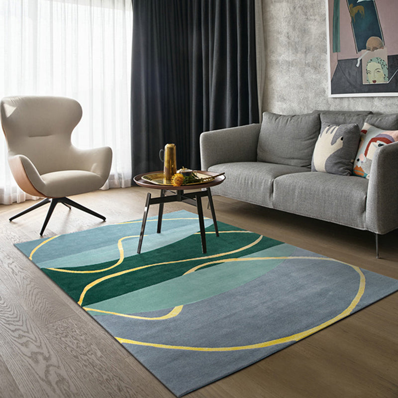 Blue and Green Abstract Rug Polyester Modernist Rug Washable Pet Friendly Area Rug for Living Room Green Clearhalo 'Area Rug' 'Rug' 1715013