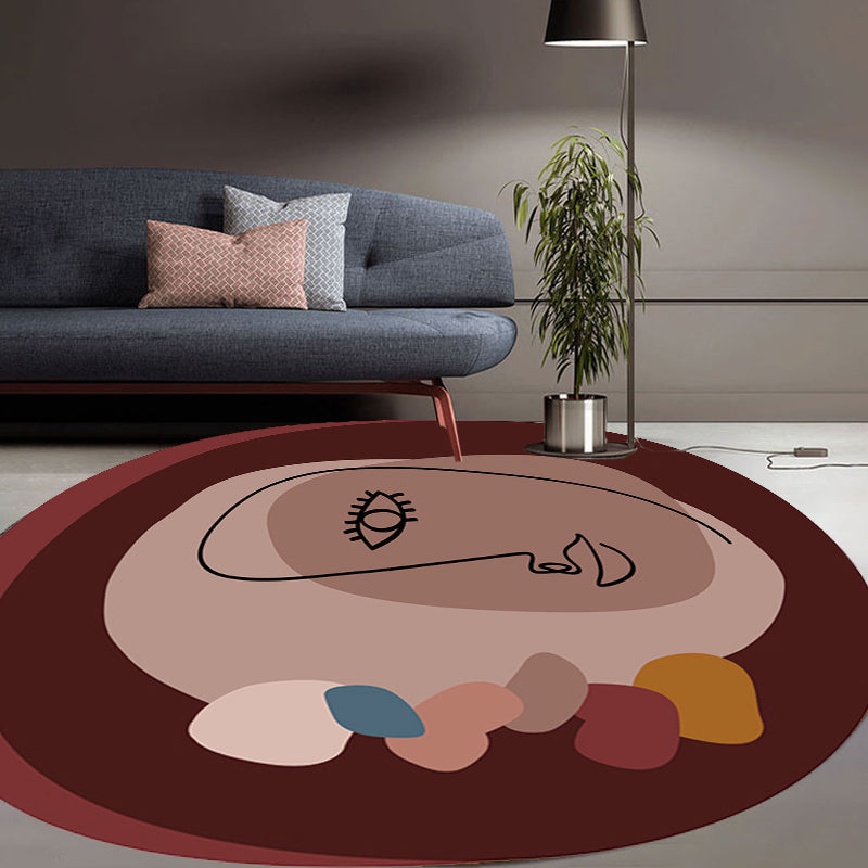 Simple Novelty Irregular Rug in Brown Abstract Face Pattern Rug Polyester Stain-Resistant Carpet for Home Decor Brown Clearhalo 'Area Rug' 'Rug' 1715037