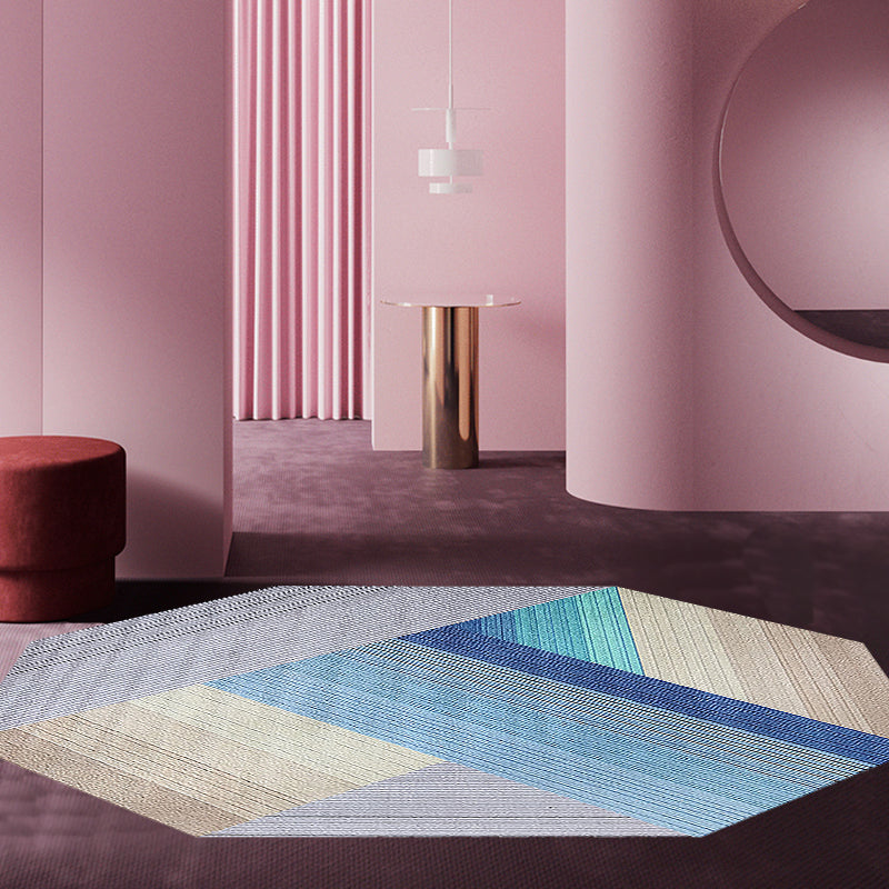 Blue Irregular Bedroom Rug Novelty Stripes Geometry Pattern Area Rug Polyester Anti-Slip Backing Carpet Blue Clearhalo 'Area Rug' 'Rug' 1715061