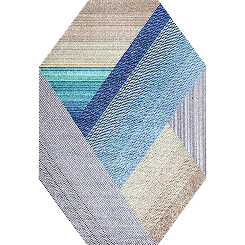 Blue Irregular Bedroom Rug Novelty Stripes Geometry Pattern Area Rug Polyester Anti-Slip Backing Carpet Clearhalo 'Area Rug' 'Rug' 1715063