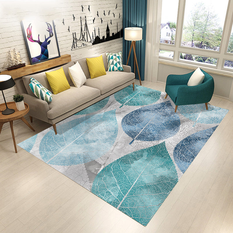 Contemporary Modern Rug in Green and Yellow Botanical Floral Leaf Pattern Rug Polyester Washable Carpet for Home Decor Blue Clearhalo 'Area Rug' 'Modern' 'Rugs' Rug' 1715077