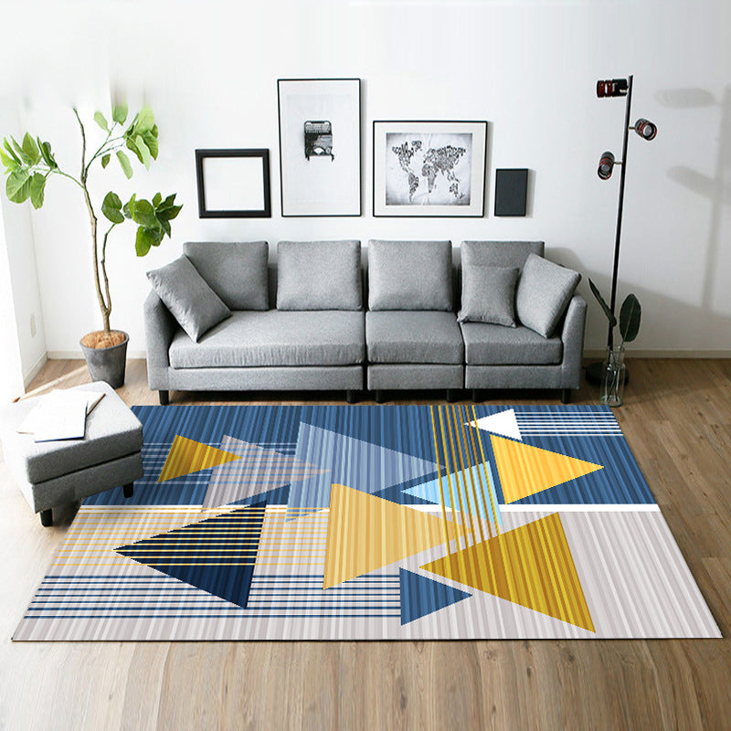 Modern Living Room Rug in Black and Yellow Color Block Stripe Print Rug Polyester Anti-Slip Area Rug Blue Clearhalo 'Area Rug' 'Modern' 'Rugs' Rug' 1715105