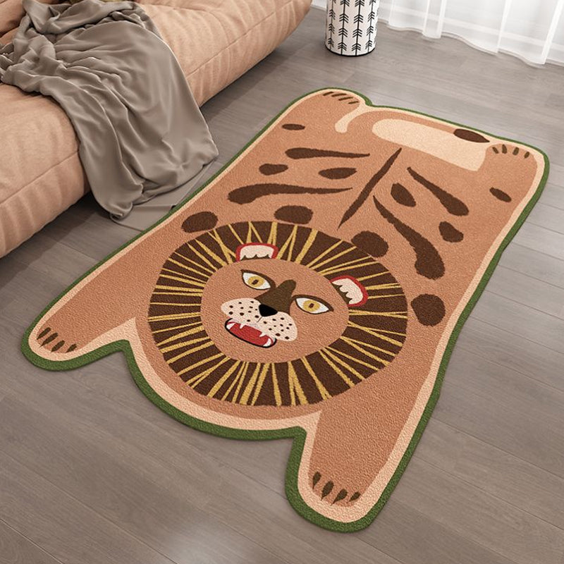 Yellow and Brown Irregular Rug Nursery Kids Animal Tiger Leopard Lion Pattern Area Rug Polyester Stain-Resistant Carpet Dark Brown Clearhalo 'Area Rug' 'Rug' 1715125