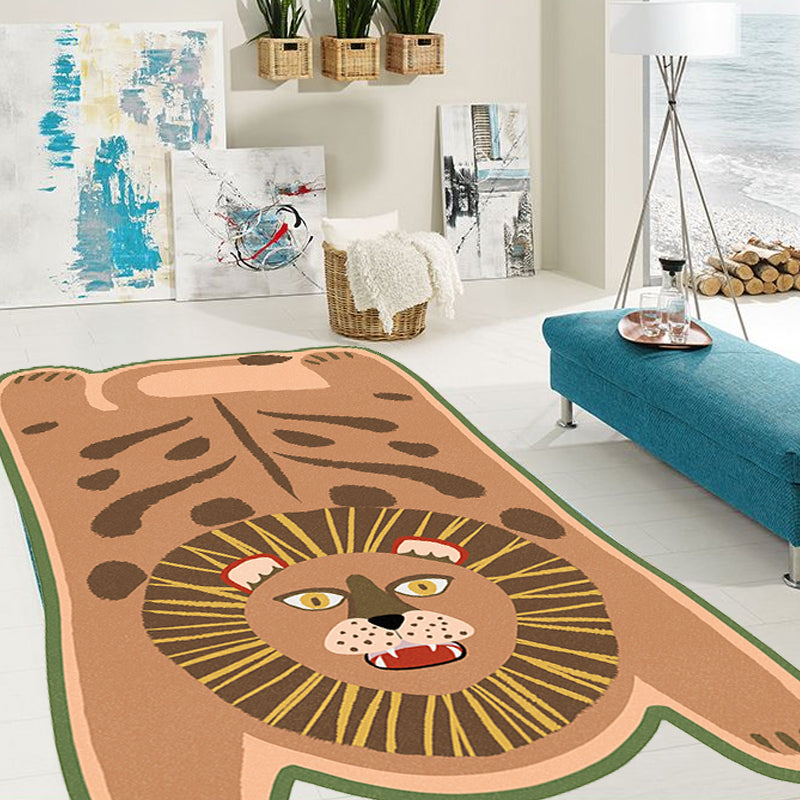 Yellow and Brown Irregular Rug Nursery Kids Animal Tiger Leopard Lion Pattern Area Rug Polyester Stain-Resistant Carpet Clearhalo 'Area Rug' 'Rug' 1715126