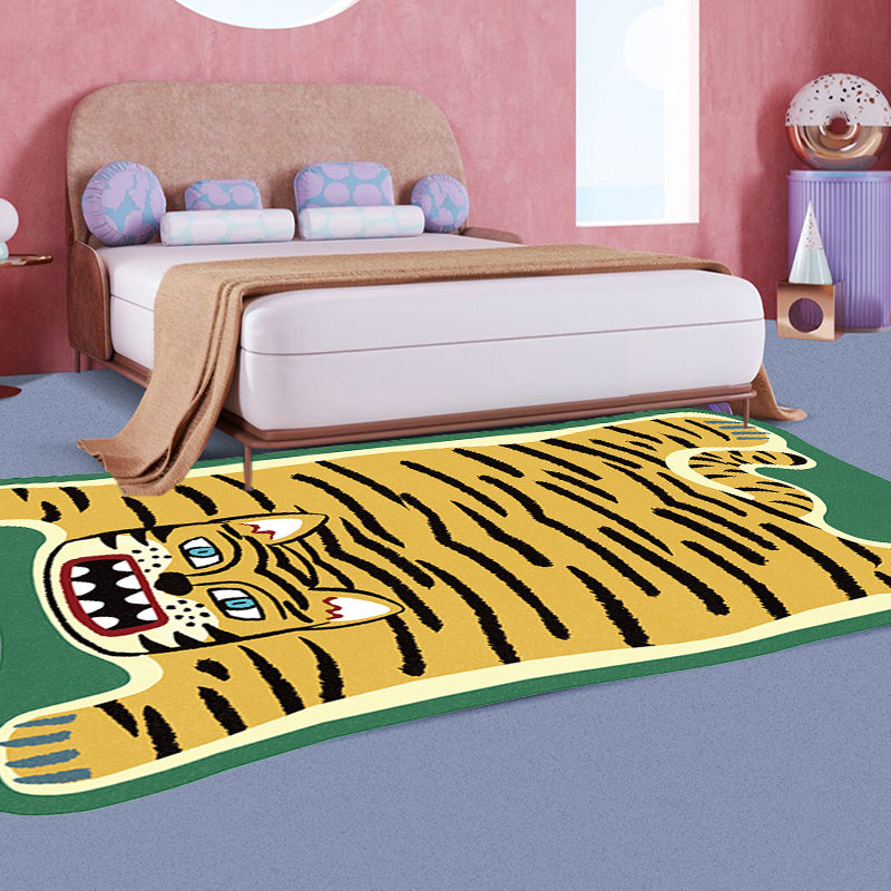 Yellow and Brown Irregular Rug Nursery Kids Animal Tiger Leopard Lion Pattern Area Rug Polyester Stain-Resistant Carpet Yellow Clearhalo 'Area Rug' 'Rug' 1715133