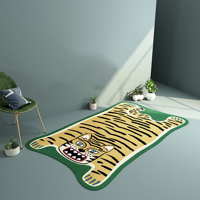 Yellow and Brown Irregular Rug Nursery Kids Animal Tiger Leopard Lion Pattern Area Rug Polyester Stain-Resistant Carpet Clearhalo 'Area Rug' 'Rug' 1715134