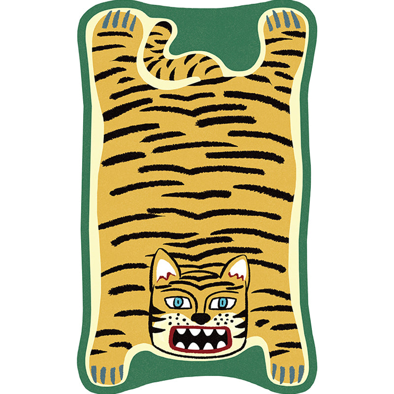 Yellow and Brown Irregular Rug Nursery Kids Animal Tiger Leopard Lion Pattern Area Rug Polyester Stain-Resistant Carpet Clearhalo 'Area Rug' 'Rug' 1715135