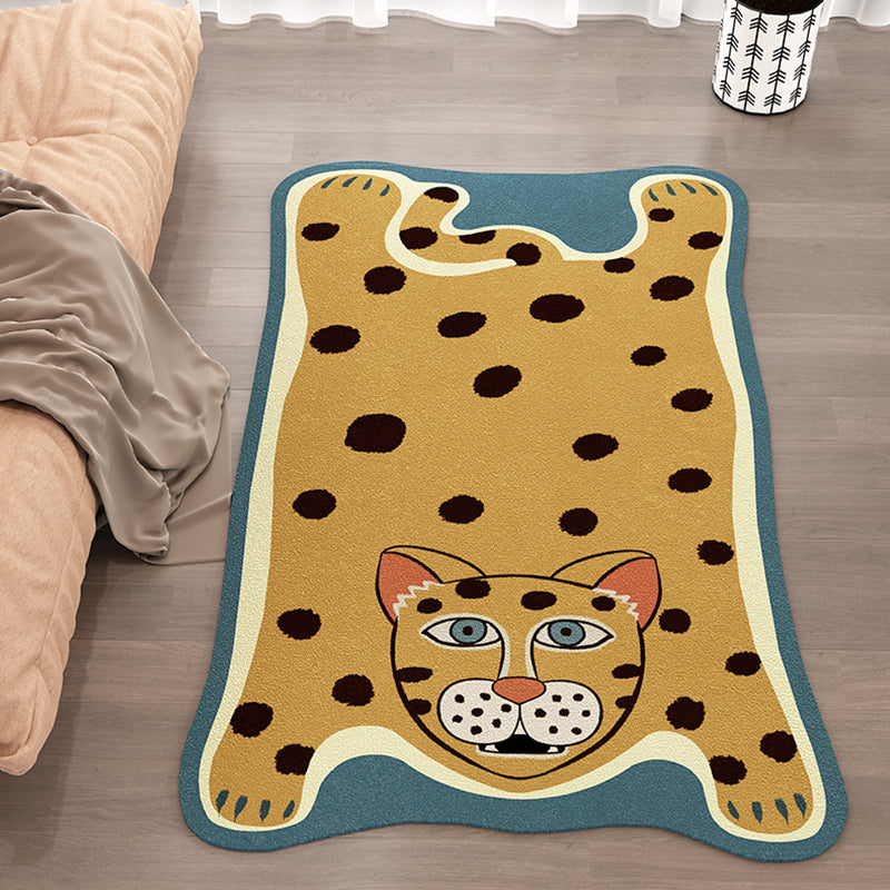 Yellow and Brown Irregular Rug Nursery Kids Animal Tiger Leopard Lion Pattern Area Rug Polyester Stain-Resistant Carpet Brown Clearhalo 'Area Rug' 'Rug' 1715136