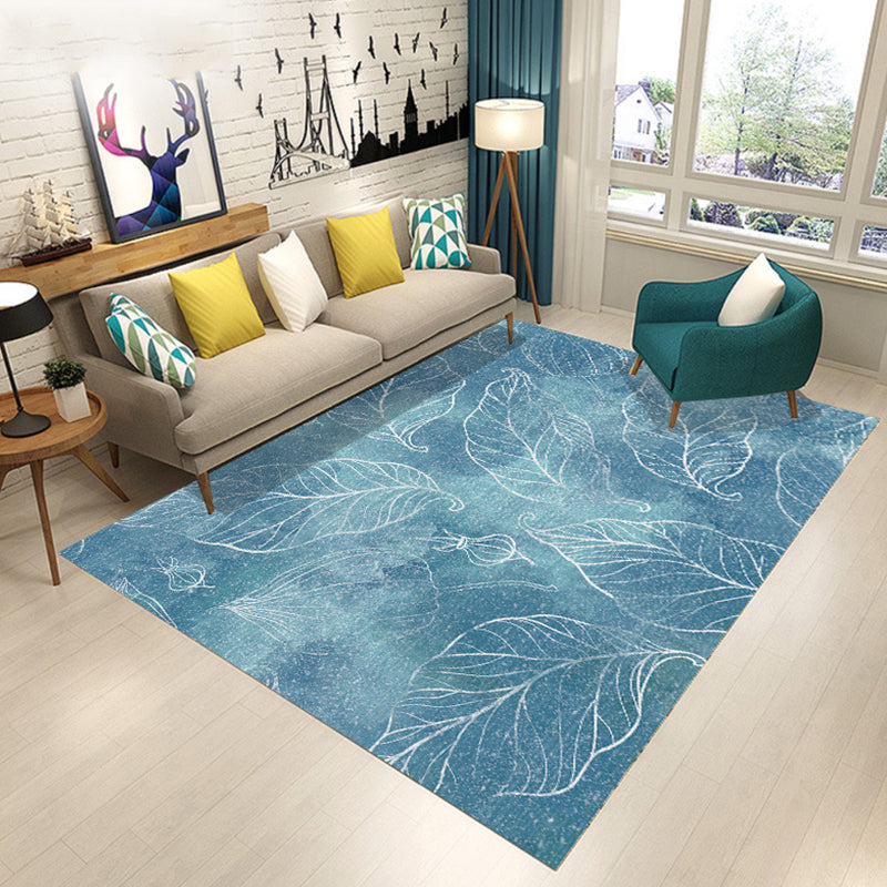 Blue and Brown Bedroom Rug Modern Botanical Flower Leaf Pattern Area Rug Polyester Pet Friendly Carpet Clearhalo 'Area Rug' 'Modern' 'Rugs' Rug' 1715139