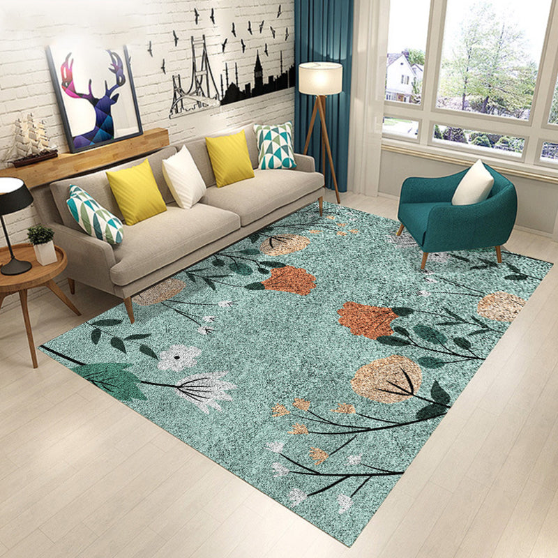 Blue and Brown Bedroom Rug Modern Botanical Flower Leaf Pattern Area Rug Polyester Pet Friendly Carpet Clearhalo 'Area Rug' 'Modern' 'Rugs' Rug' 1715146