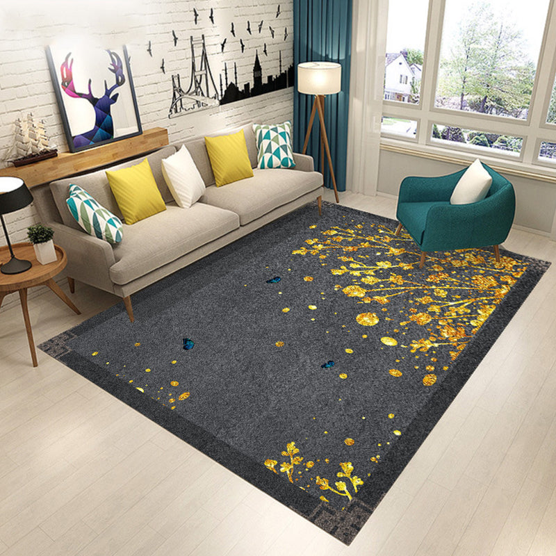 Blue and Brown Bedroom Rug Modern Botanical Flower Leaf Pattern Area Rug Polyester Pet Friendly Carpet Clearhalo 'Area Rug' 'Modern' 'Rugs' Rug' 1715147