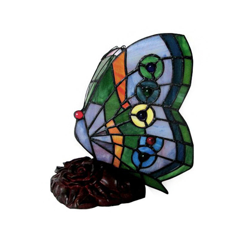 Butterfly Table Lamp with Green/Blue/Red Glass Shade Tiffany Style Stained Glass 1 Light Accent Table Lamp for Bedside Clearhalo 'Lamps' 'Table Lamps' Lighting' 171515