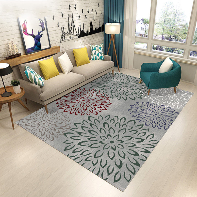 Modern Living Room Rug in Pink and Green Botanical Leaves Floral Print Rug Polyester Anti-Slip Area Rug Grey Clearhalo 'Area Rug' 'Modern' 'Rugs' Rug' 1715181