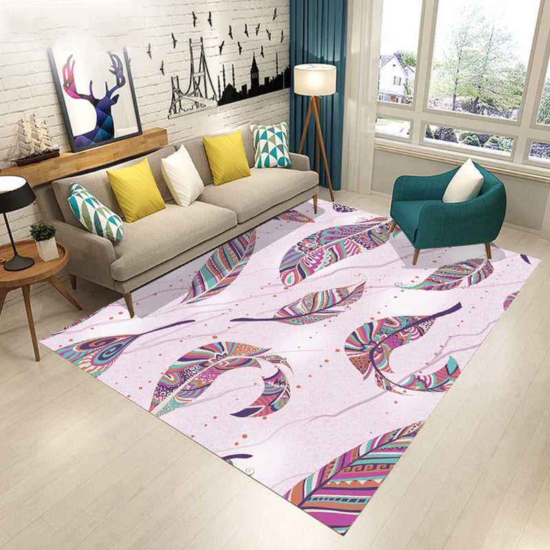 Modern Living Room Rug in Pink and Green Botanical Leaves Floral Print Rug Polyester Anti-Slip Area Rug Pink Clearhalo 'Area Rug' 'Modern' 'Rugs' Rug' 1715188