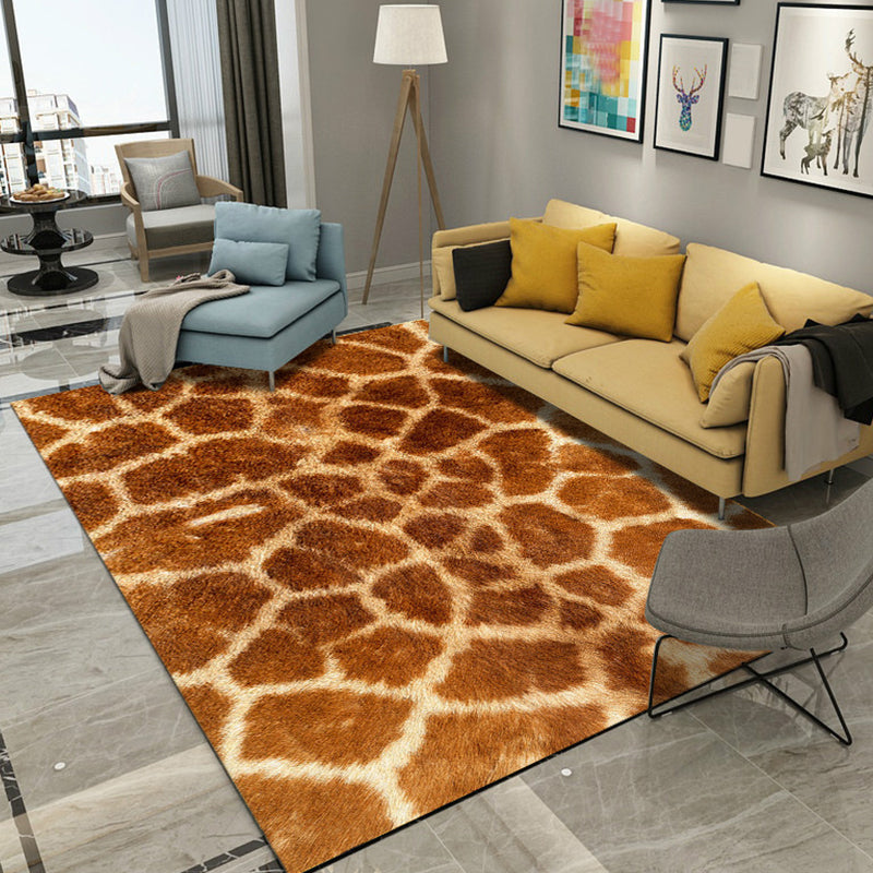 Modern Living Room Rug in Black and Orange Animal Giraffe Tiger Leopard Print Rug Polyester Non-Slip Area Rug Khaki Clearhalo 'Area Rug' 'Modern' 'Rugs' Rug' 1715245