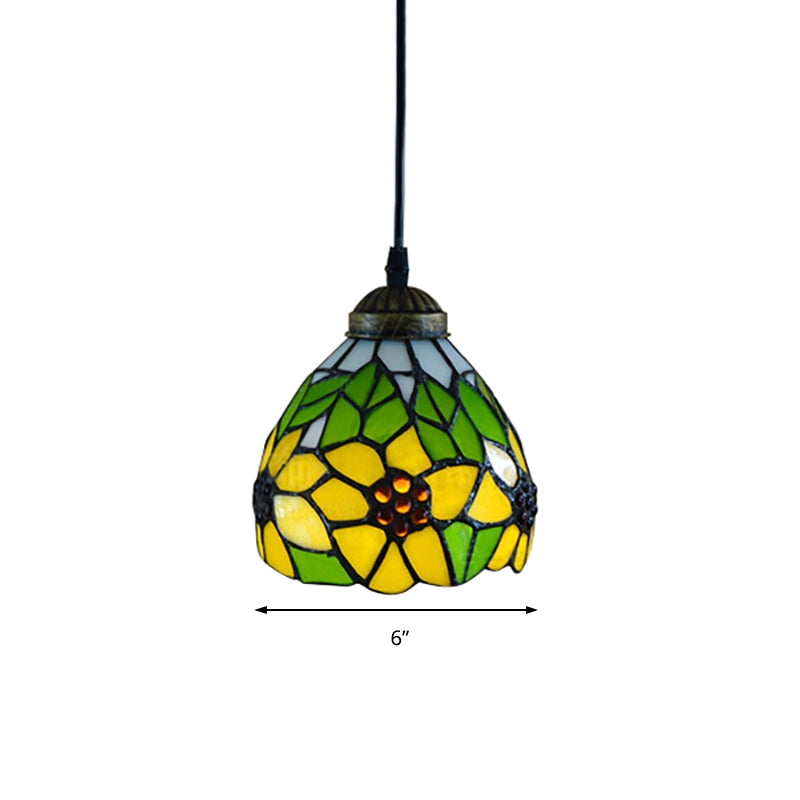 1 Head Ceiling Lamp Tiffany-Style Wide Flare Green/Orange Hand Cut Glass Pendant Ceiling Light for Living Room Clearhalo 'Ceiling Lights' 'Close To Ceiling Lights' 'Industrial' 'Middle Century Pendants' 'Pendant Lights' 'Pendants' 'Tiffany close to ceiling' 'Tiffany Pendants' 'Tiffany' Lighting' 171526