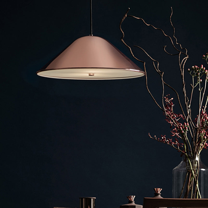 Matte Black/Polished Chrome/Polished Rose Gold Tapered Suspension Light Modern Metal 1 Light Ceiling Pendant Light for Dining Room Rose Gold Clearhalo 'Ceiling Lights' 'Modern Pendants' 'Modern' 'Pendant Lights' 'Pendants' Lighting' 171531