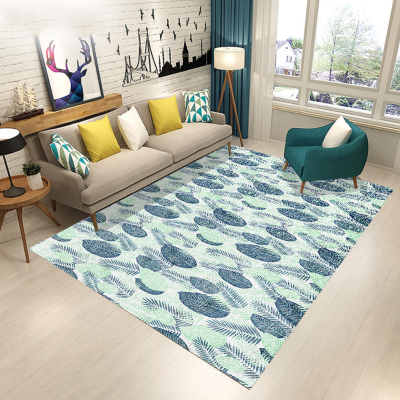 Scandinavian Modern Rug in Black and Blue Botanical Leaf Floral Pattern Rug Polyester Pet Friendly Carpet for Home Decor Blue Clearhalo 'Area Rug' 'Modern' 'Rugs' Rug' 1715319